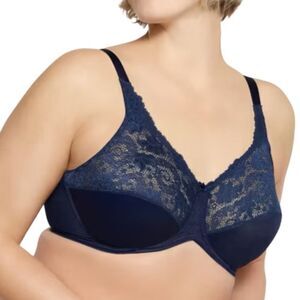 BALI LILYETTE Navy Comfort Lace Full Coverage Underwire Minimizer Bra Size 36DD